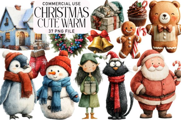 Download Watercolor Cute Warm Christmas Clipart - Warm Collection
